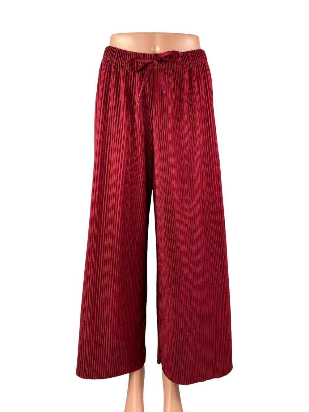 Jon & Anna Women's Red Pleated Plisse High Rise Tie Wide Leg Trousers Pants Sz L